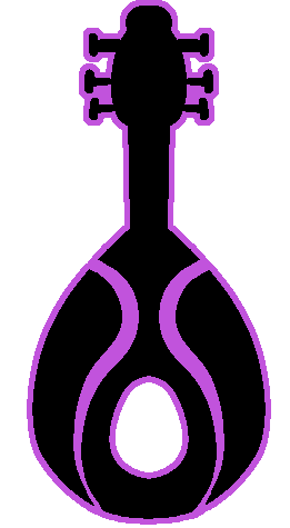 A black lute with a purple outline.